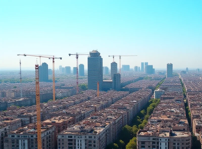 Aerial view of Milan with construction cranes