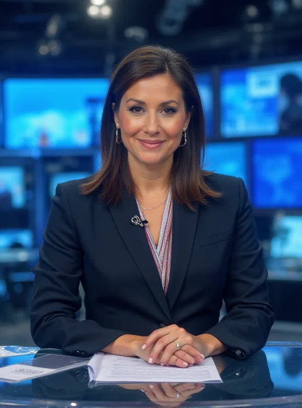 News anchor at a television studio desk