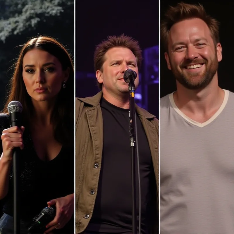 A collage featuring three images: Millie Bobby Brown in 'The Electric State', Billy Joel on stage, and Chris Pratt smiling.