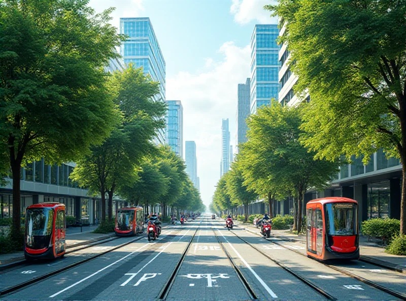 Concept art of futuristic city with various modes of transportation seamlessly integrated.