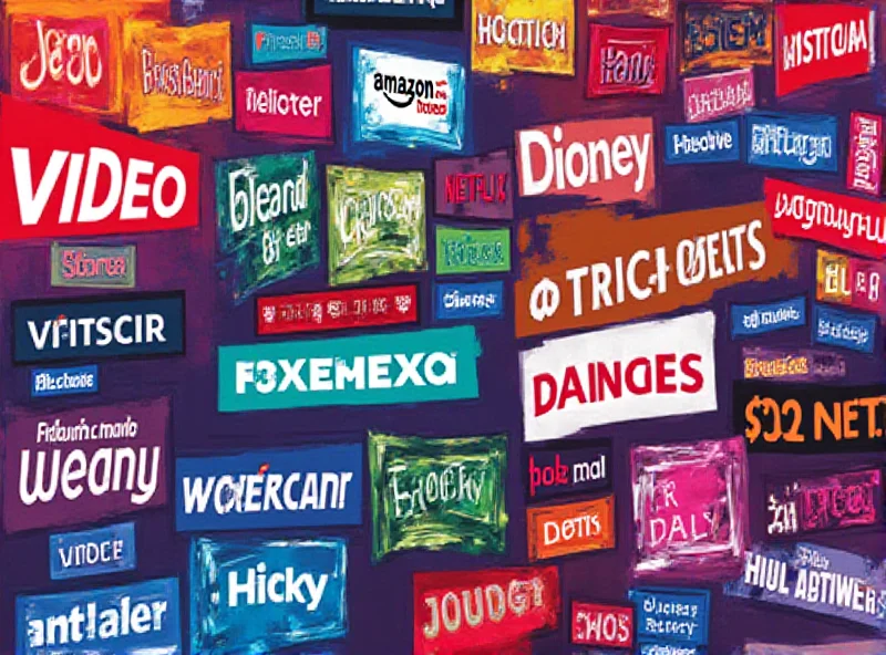 Collage of different streaming service logos like Netflix, Hulu, Disney+, and Spotify.