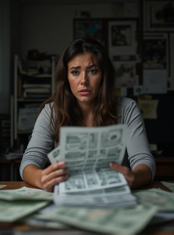A person looking worried while holding a stack of bills, symbolizing the stress of increasing student loan payments.