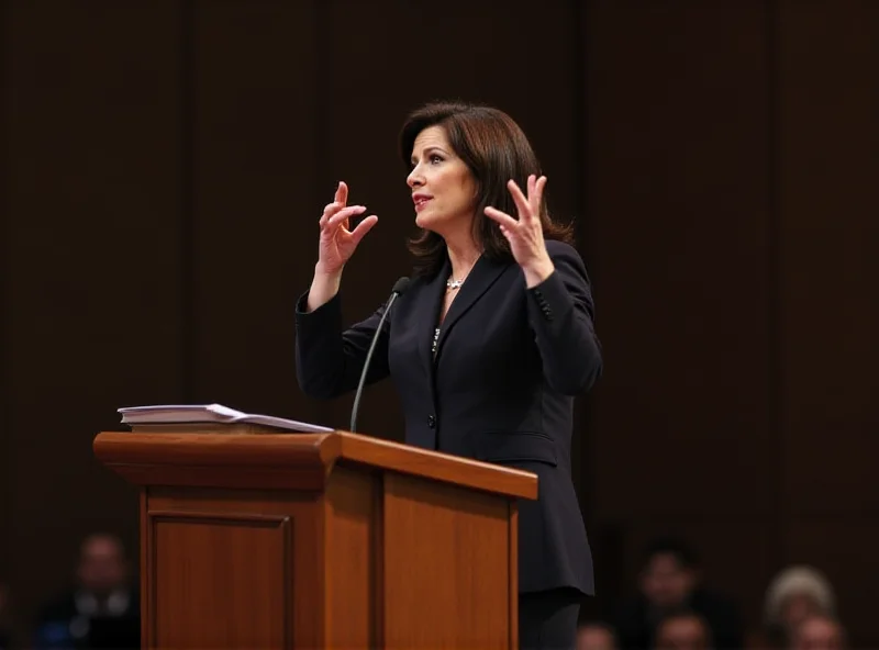 Monica Lewinsky speaking at a conference.
