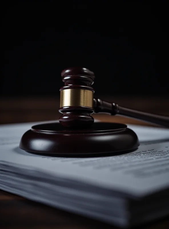 A gavel resting on a stack of legal documents, symbolizing the ongoing court proceedings related to the Motol Hospital corruption case.
