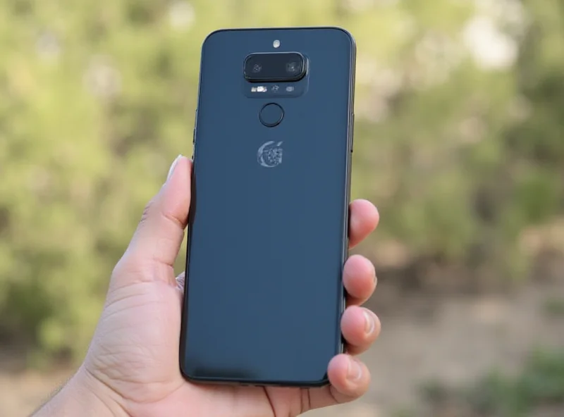 A person holding a Moto G Power 5G phone, showcasing its sleek design and large display in an outdoor setting with natural light. The background is slightly blurred to emphasize the phone.