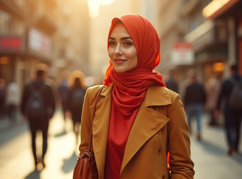 A Muslim woman wearing a hijab in a public setting.