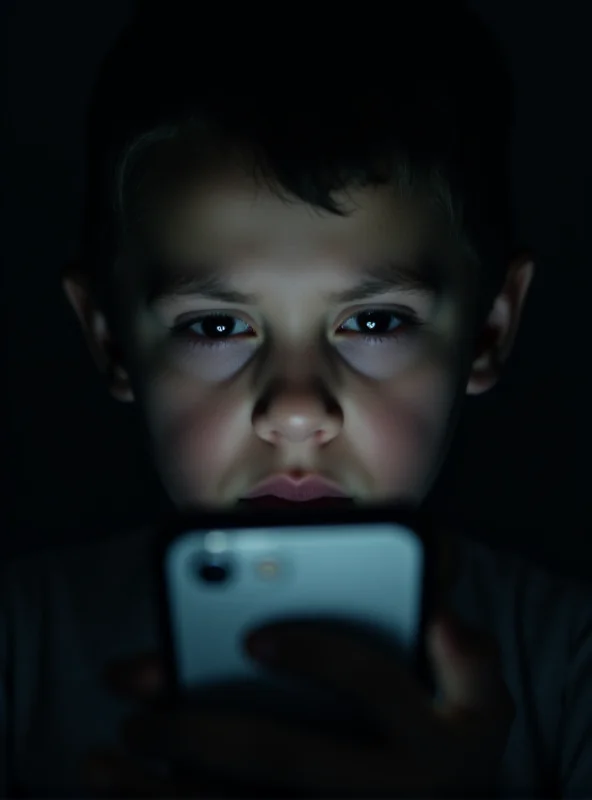 A child looking at a smartphone with a concerned expression.