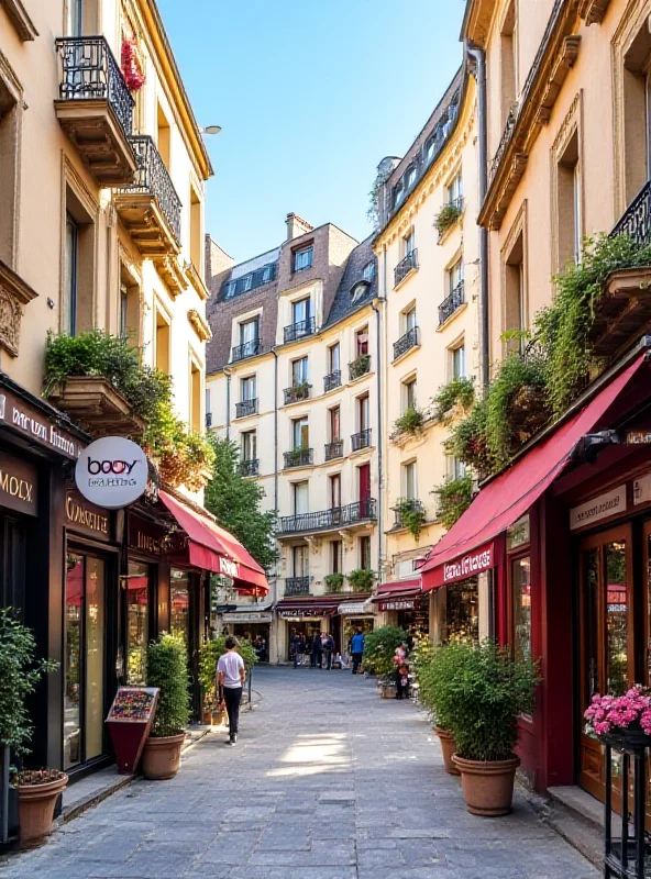 A street scene in Mulhouse, France, showcasing the diverse architecture and cultural elements of the city. The image should include a mix of modern and historical buildings, with signs of multicultural influences such as different languages on storefronts and diverse cuisine options.