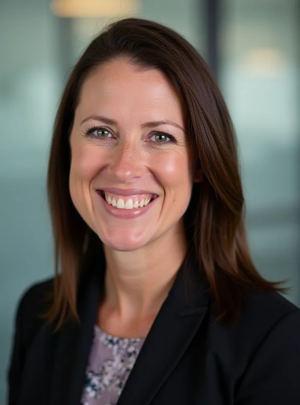 Close-up portrait of Amy Gleason smiling confidently in a professional setting.