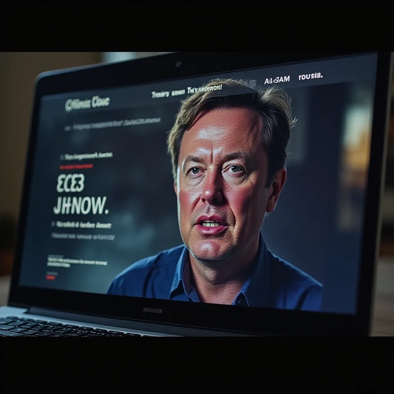 A close-up of a computer screen showing a fake investment advertisement featuring Elon Musk.