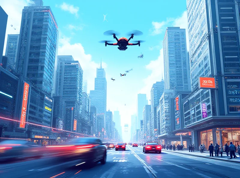 Illustration of a smart city with 5G connectivity and various IoT devices, emphasizing the role of ZTE's technology.