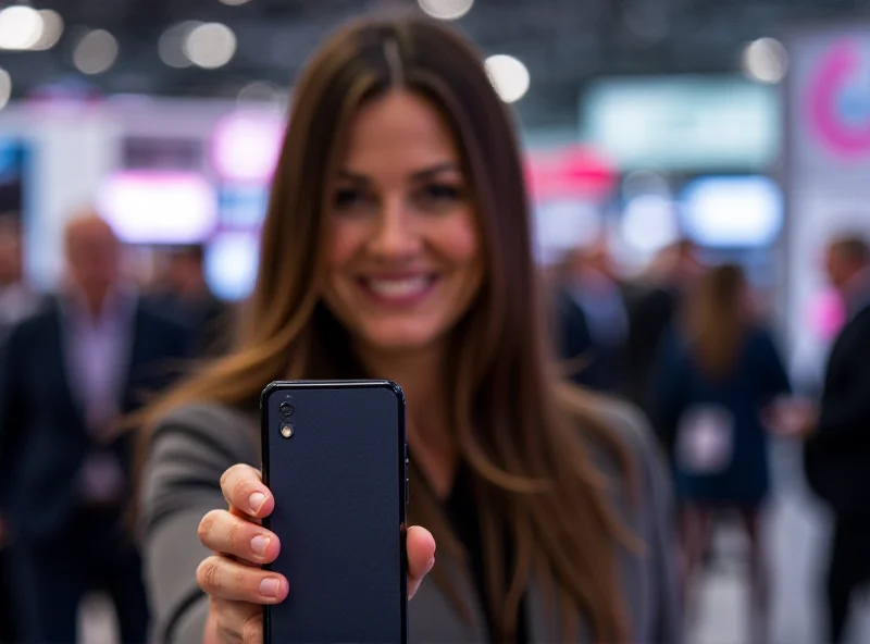 Claudia Nemat holding the Telekom AI phone at MWC