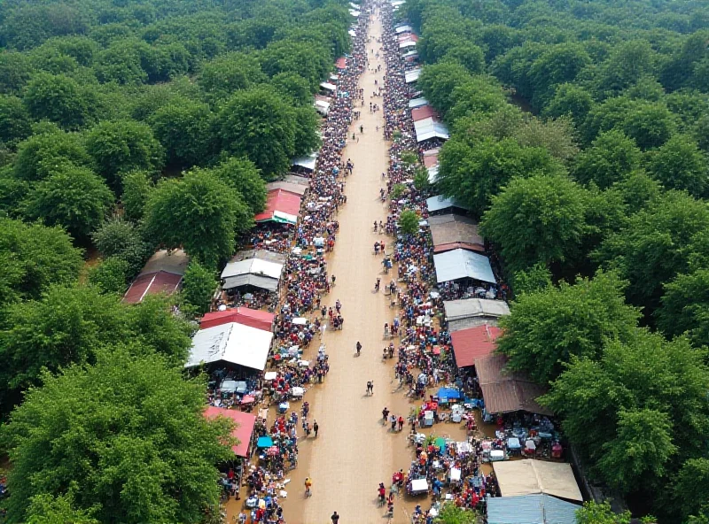 Aerial view of a bustling market area on the Thai-Myanmar border.