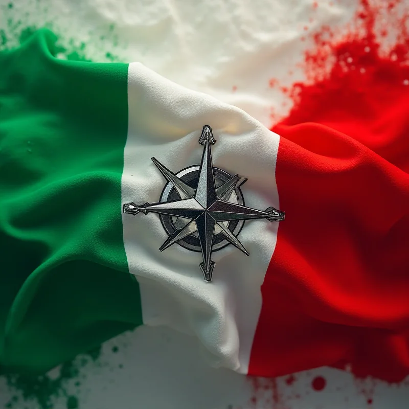 A stylized image of the Italian flag intertwined with the NATO emblem, representing Italy's commitment to the alliance.