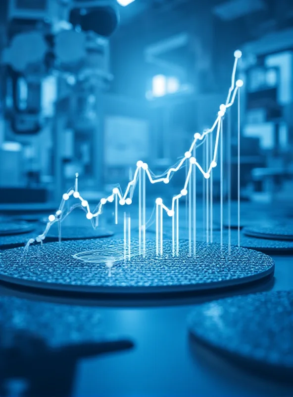 A stylized image showing a factory with semiconductor wafers being produced, overlaid with an American flag and a graph showing job growth.