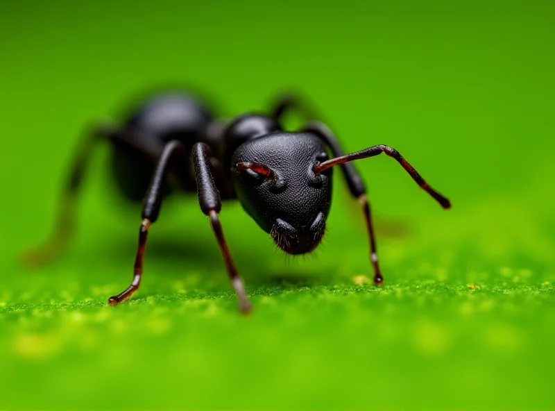 Close-up of a velvet ant showing its ultra-black cuticle