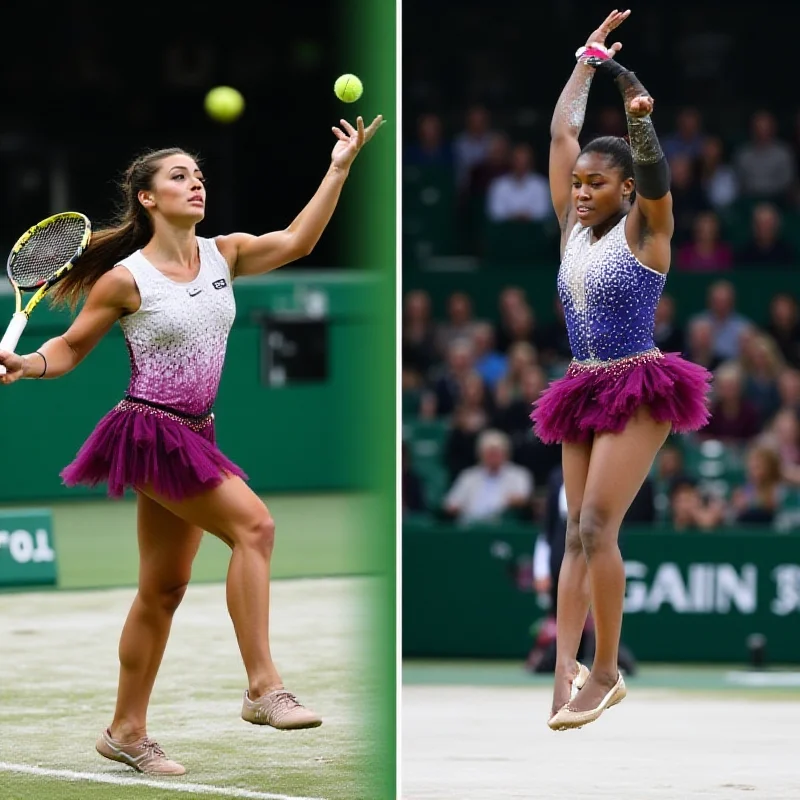 A collage image showing Emma Navarro on a tennis court and Simone Biles performing gymnastics.
