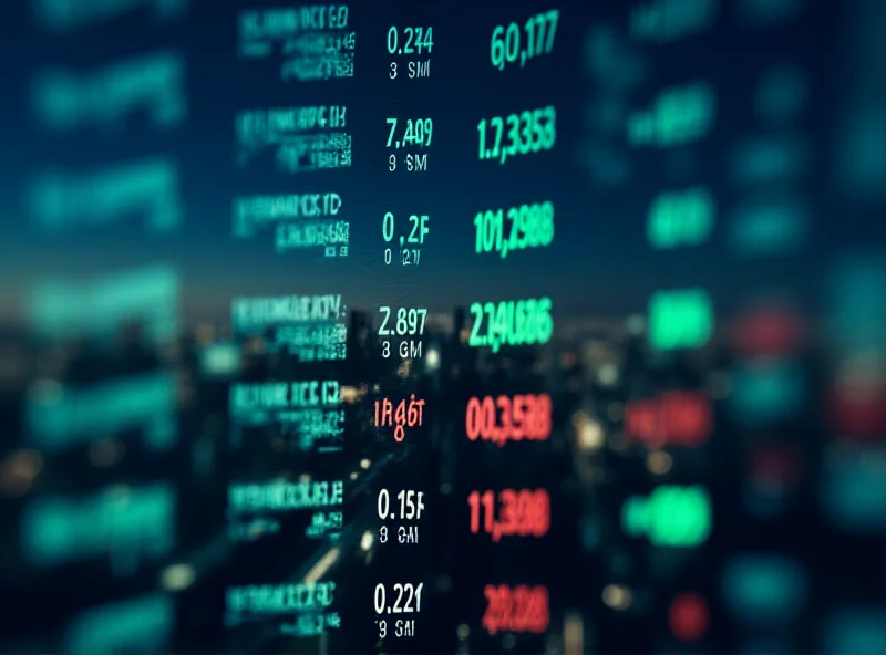 A stock ticker display showing various company names and their stock prices, with upward and downward trends.