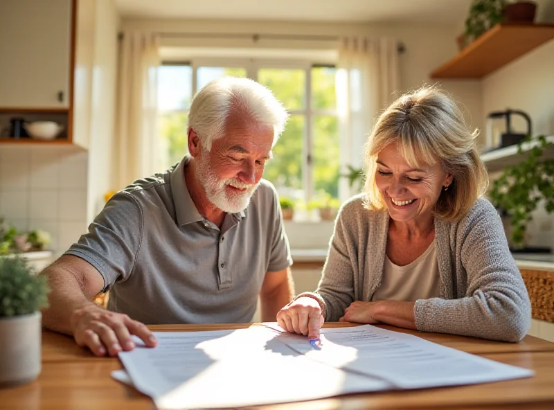 Image of a senior couple reviewing their finances together.
