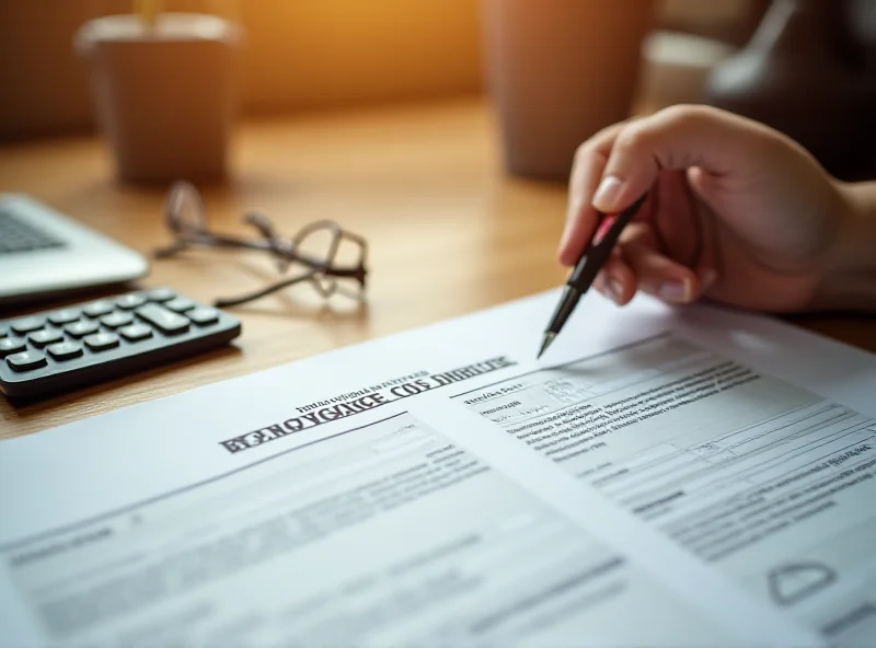 Close-up of a hand signing mortgage documents with a pen.