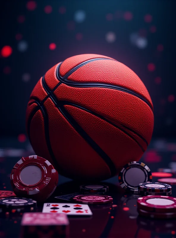 Illustration of a basketball with gambling elements intertwined.