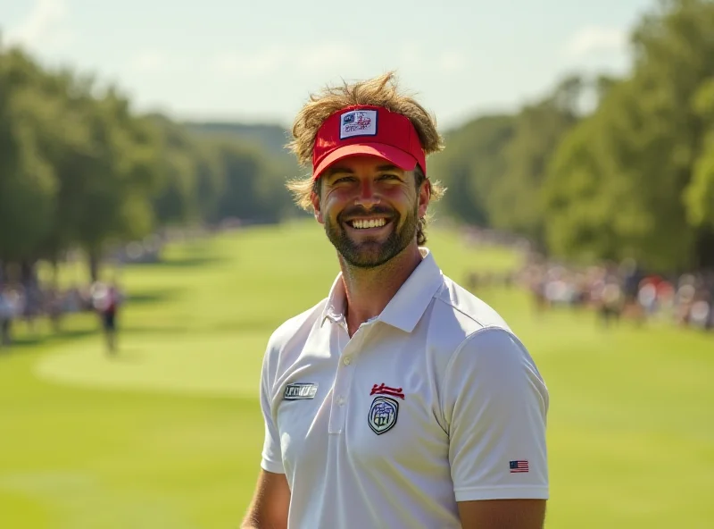 Keegan Bradley smiling on the golf course during the Ryder Cup.