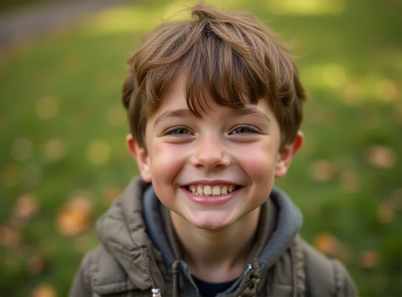 Young boy smiling, representing Abdul Aziz Khan, with a blurred background suggesting a documentary setting.