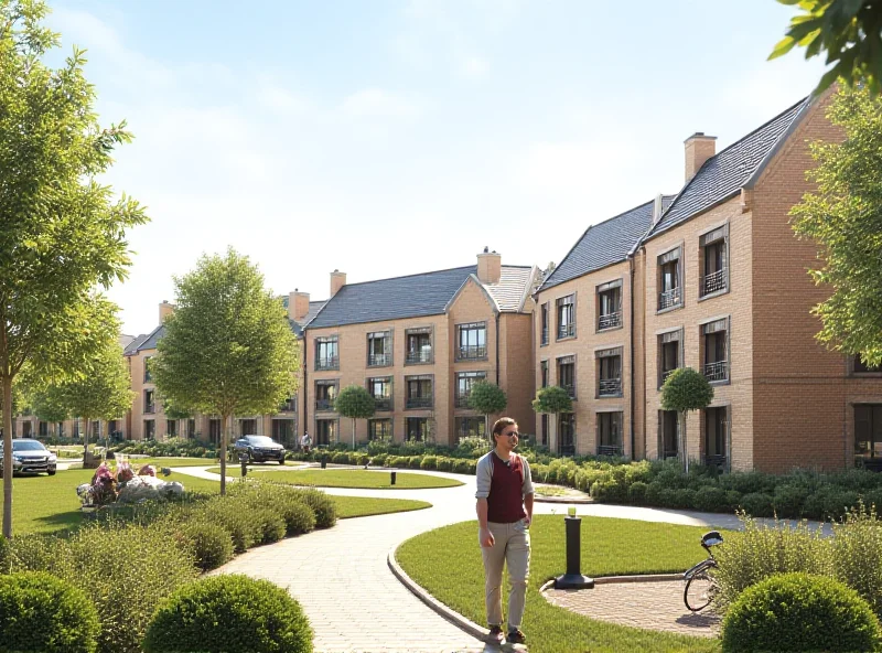 An artist's rendering of the Station Gardens development, showing modern housing and green spaces.
