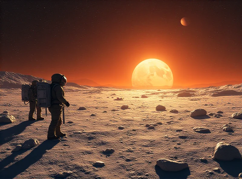 Illustration of the Moon's south pole with exaggerated heat waves emanating from the surface.