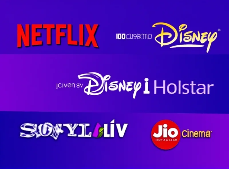 Collage of streaming service logos including Netflix, Prime Video, and JioHotstar.