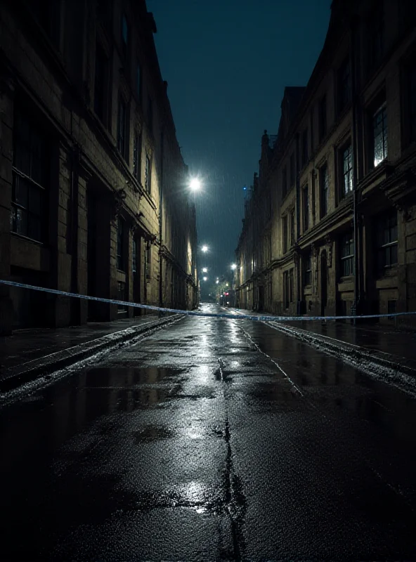 A somber image of a Glasgow street at night, with police tape cordoning off an area.