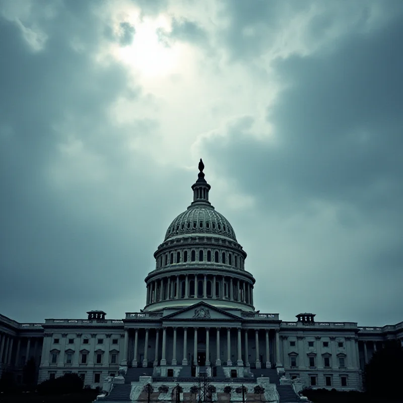 Image of the United States Capitol Building with a somber tone.
