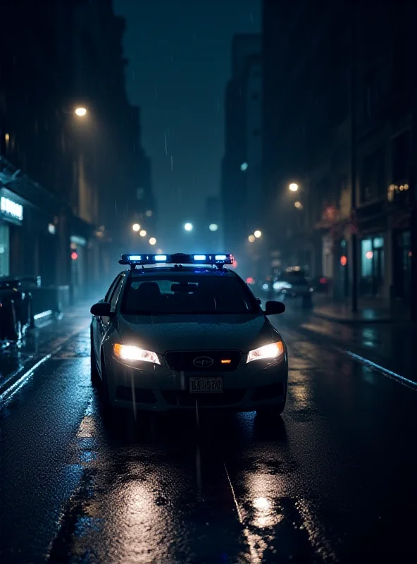 Image of a police car at night in a city.