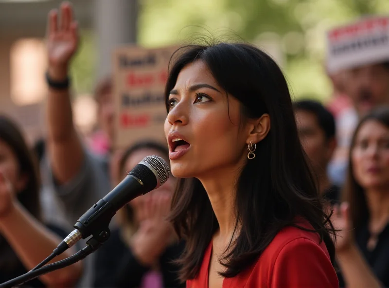 Amanda Nguyen speaking passionately at a rally.