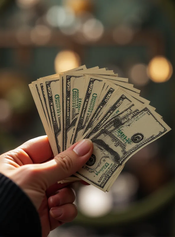 A close-up of a hand holding money, with a blurred background suggesting superficiality.