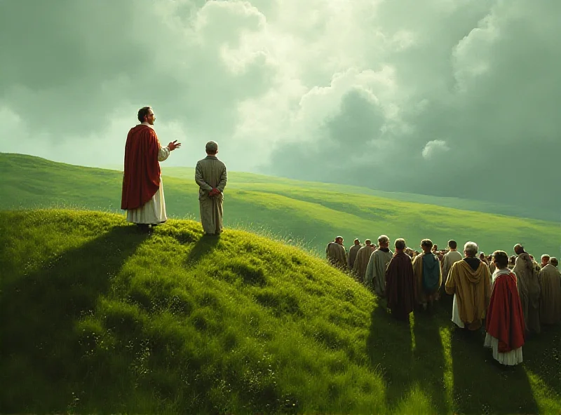 Illustration of St. David preaching to a crowd in a Welsh landscape.