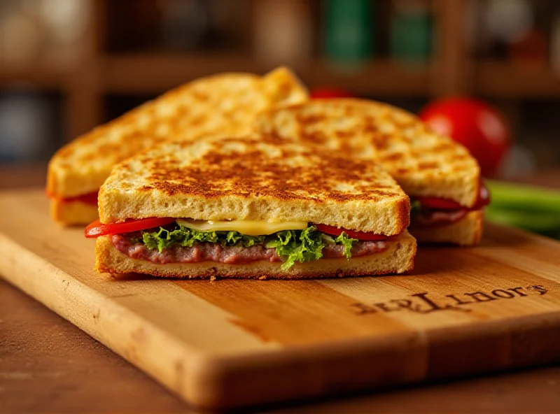 Jimmy John's toasted sandwich on a wooden board.