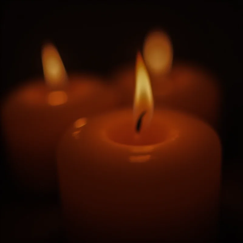 Candles burning in remembrance against a dark background.