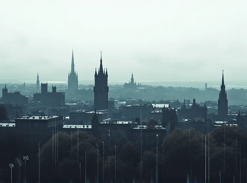 View of Edinburgh, Scotland, with historic buildings and a modern cityscape. A subtle overlay suggests financial calculations or taxes.