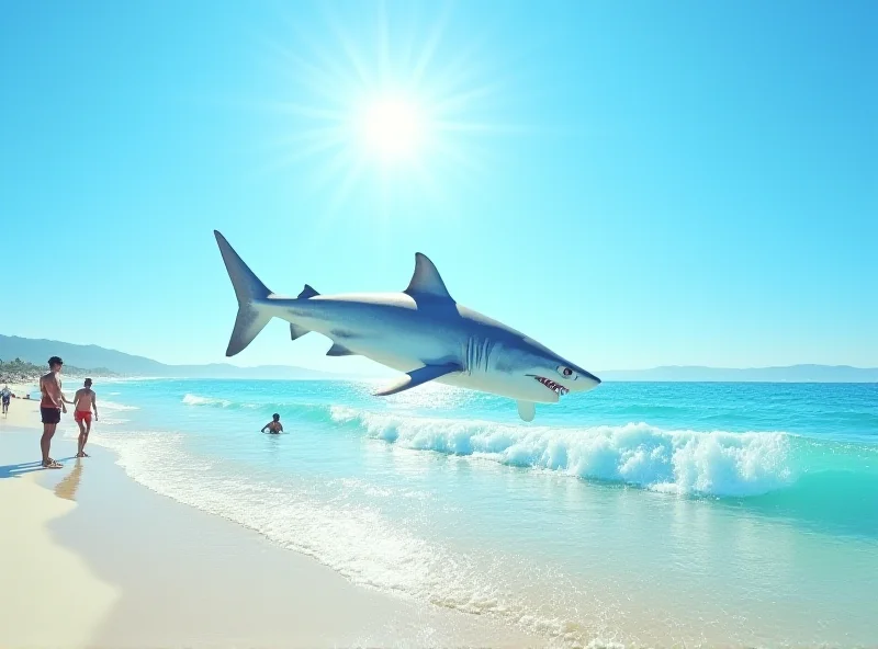 Illustration of a shark attack at a sunny beach