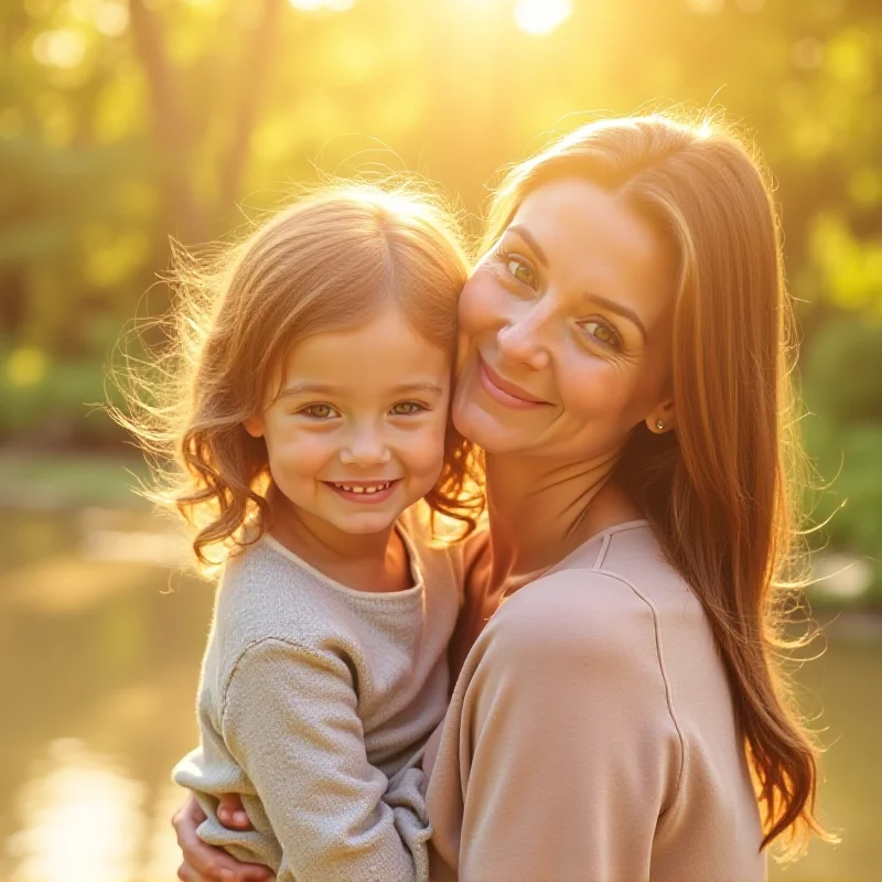 A smiling mother and child