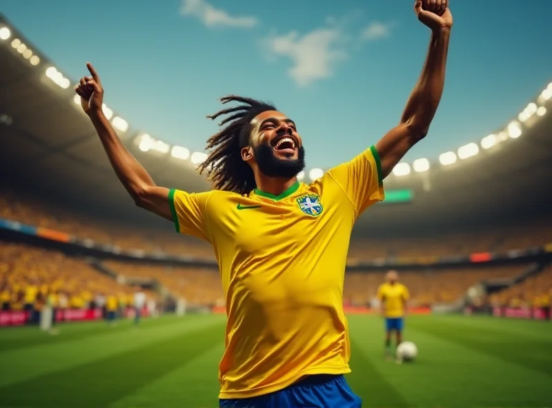 Neymar celebrating a goal for Brazil, wearing the national team jersey.