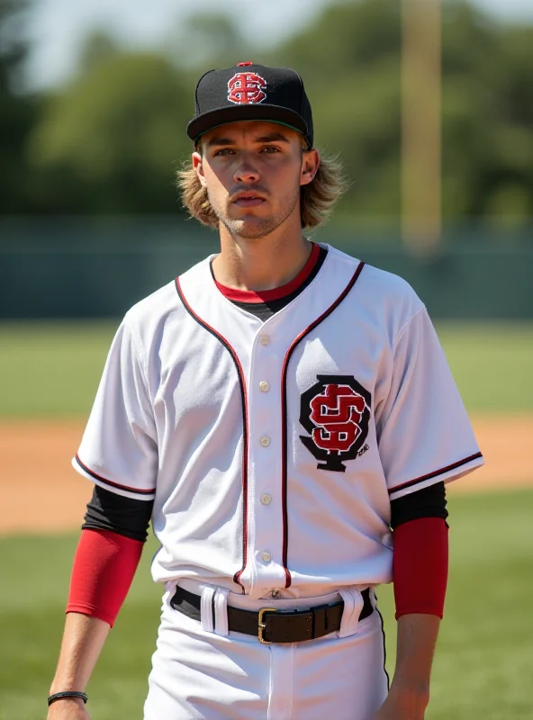 Jaden Agassi on the baseball field during a game, wearing a German baseball uniform.