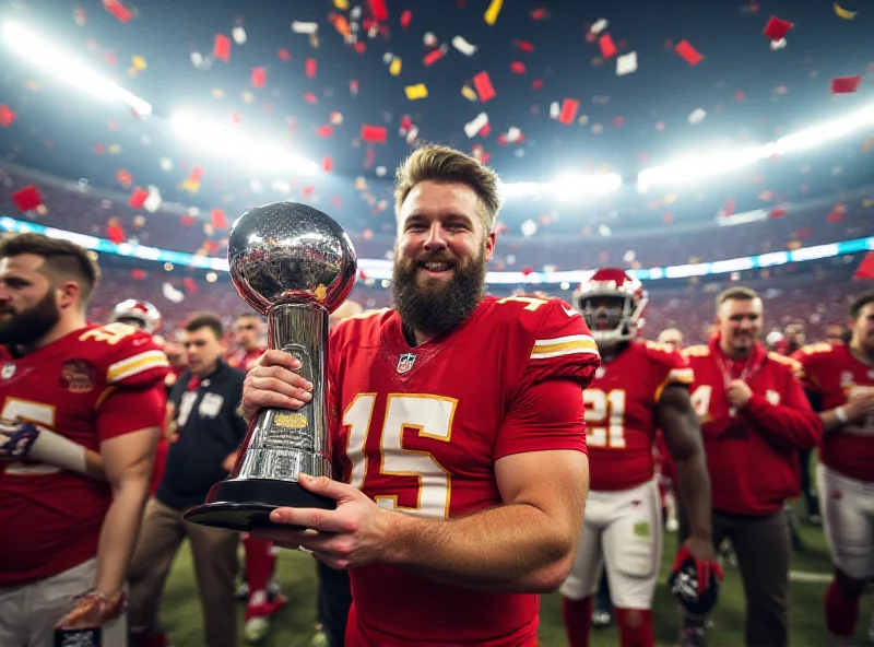 Travis Kelce on the field after Super Bowl victory