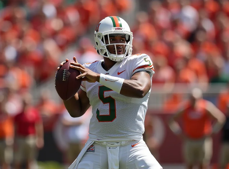 Cam Ward in action, throwing a football during a Miami Hurricanes game.