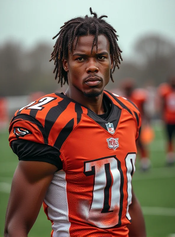 Sam Hubbard in his Cincinnati Bengals uniform, looking determined on the field.