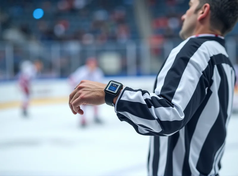 NHL referee wearing an Apple Watch during a game.