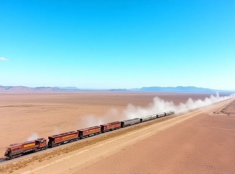 A BNSF freight train traveling through a desert landscape, symbolizing the location of the Nike sneaker heists.