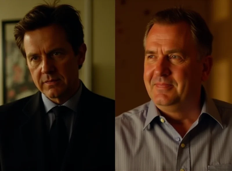 A split image showing Christopher Nolan on the left and Edward Berger on the right. Nolan is in a suit, looking serious, while Berger is smiling slightly.