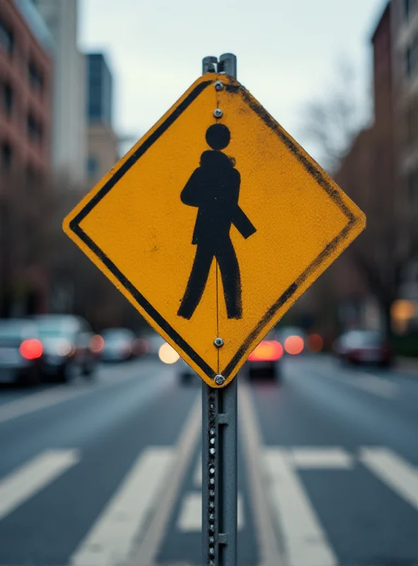 A pedestrian crossing sign on a city street.